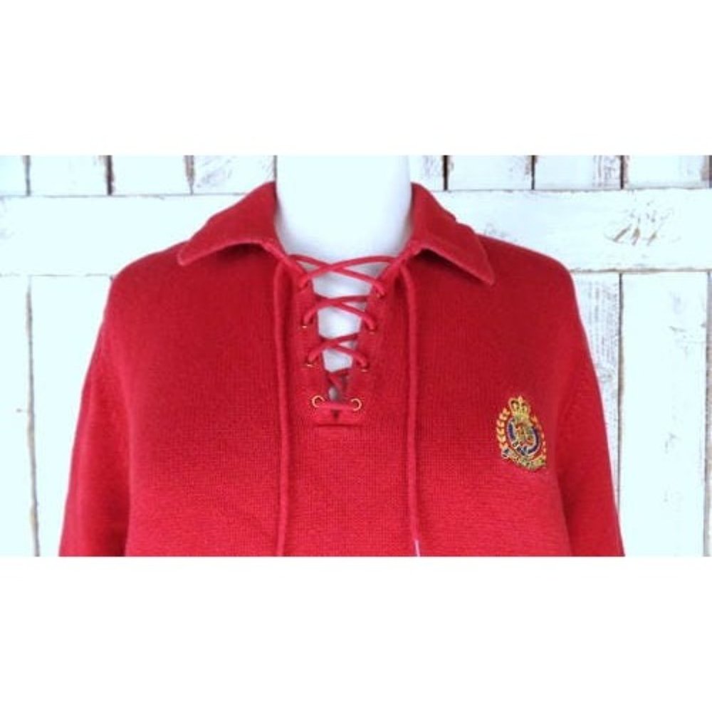 Thick ribbed red cotton Ralph Lauren pullover sweater